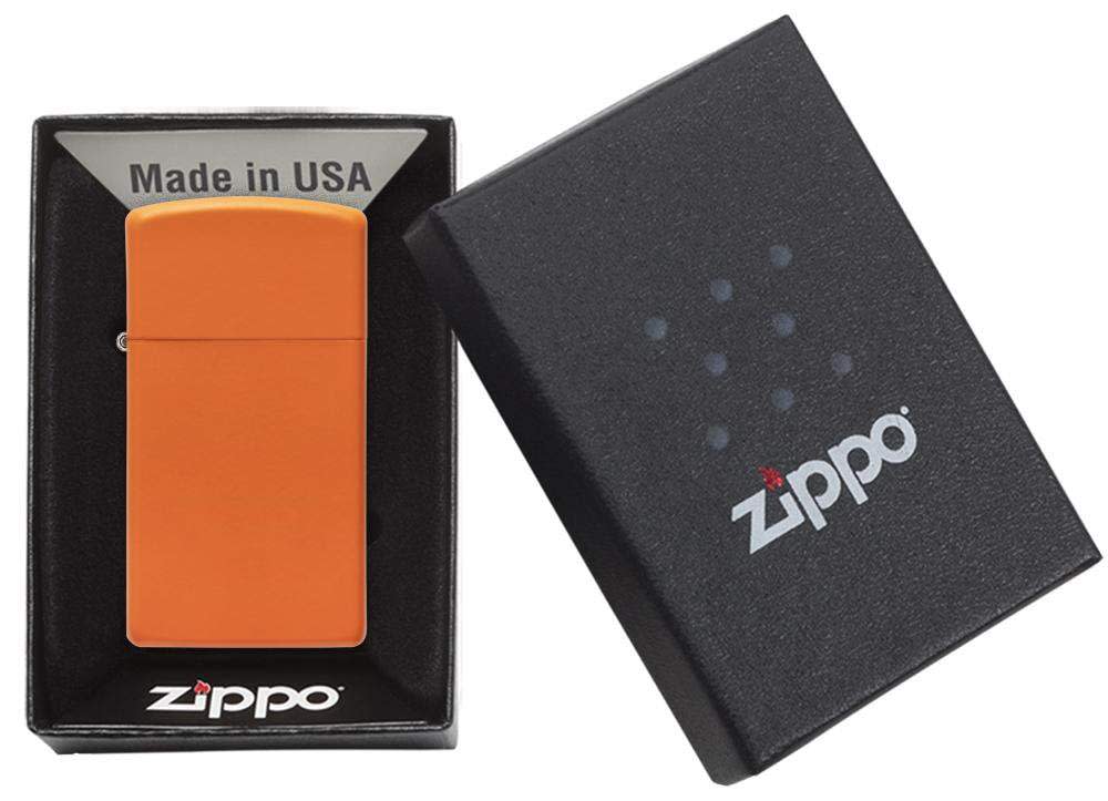 SlimÂ® Orange Matte Windproof Lighter in packaging