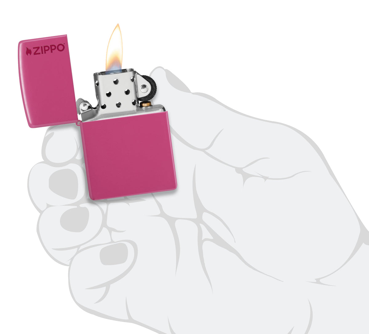 Classic Frequency Zippo Logo Windproof Lighter lit in hand.