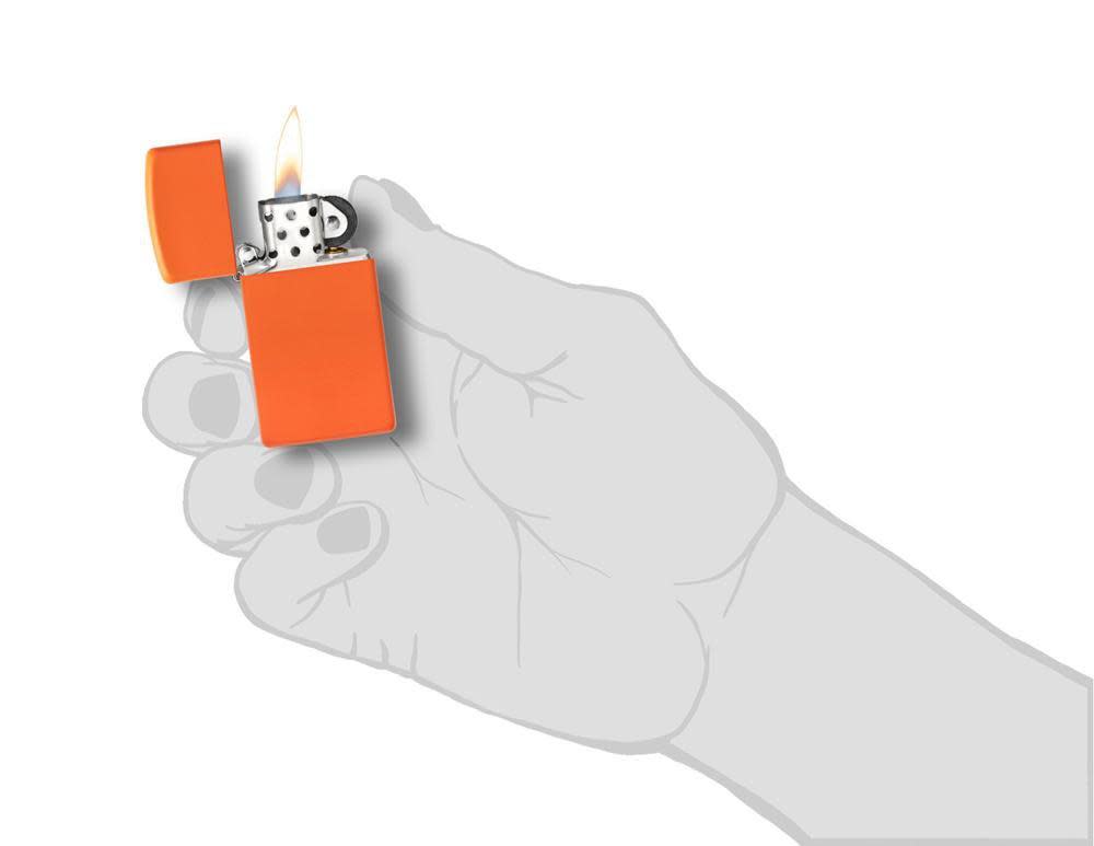 SlimÂ® Orange Matte Windproof Lighter in hand