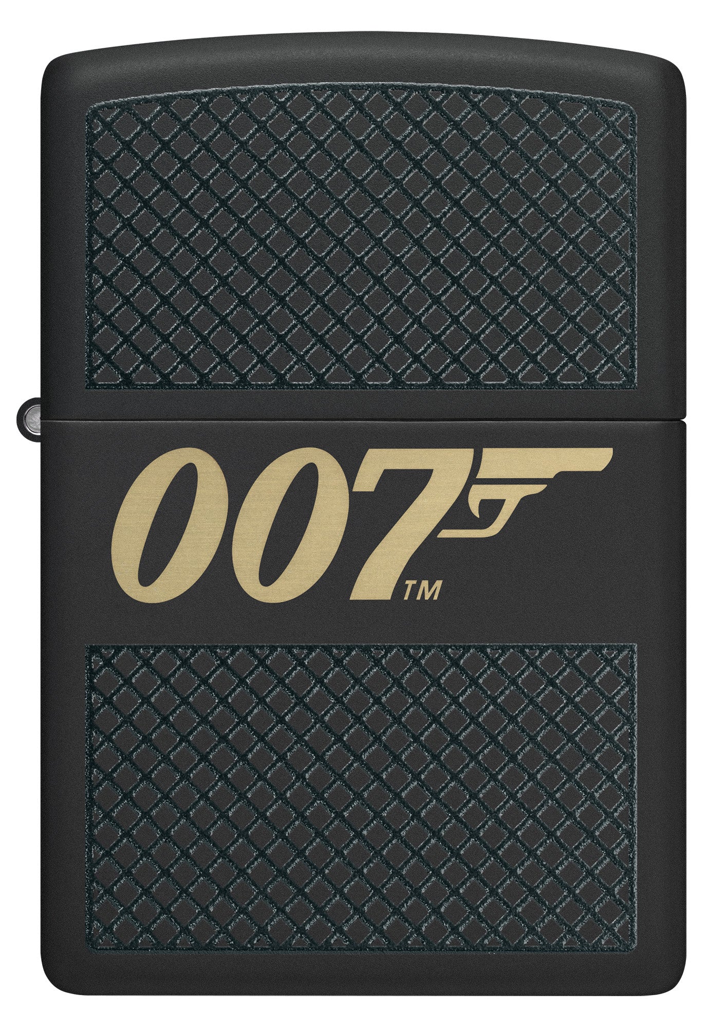 Front view of Zippo James Bond 007â„¢ Design Black Matte Windproof Lighter.