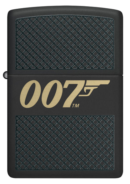 Front view of Zippo James Bond 007â„¢ Design Black Matte Windproof Lighter.