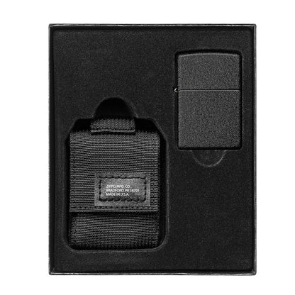 Black Tactical Pouch and Black CrackleÂ® Windproof Lighter Gift Set in packaging