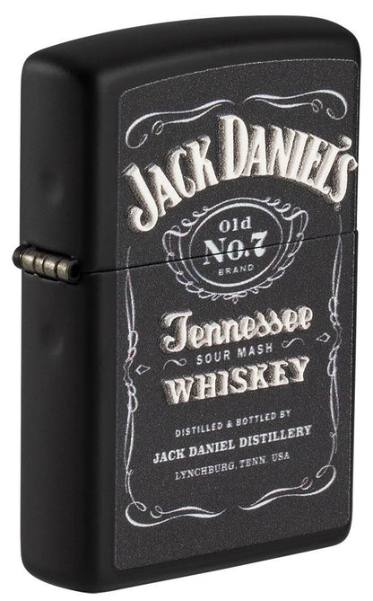 Front shot of Jack Daniel'sÂ® Texture Print Black Matte Windproof Lighter standing at a 3/4 angle