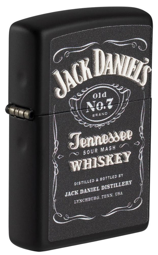 Front shot of Jack Daniel'sÂ® Texture Print Black Matte Windproof Lighter standing at a 3/4 angle