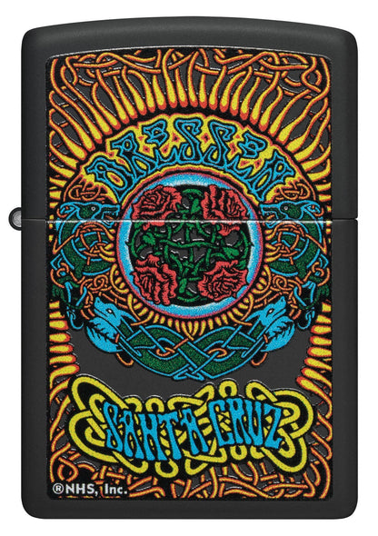 Front shot of Zippo Santa Cruz Black Matte Windproof Lighter.