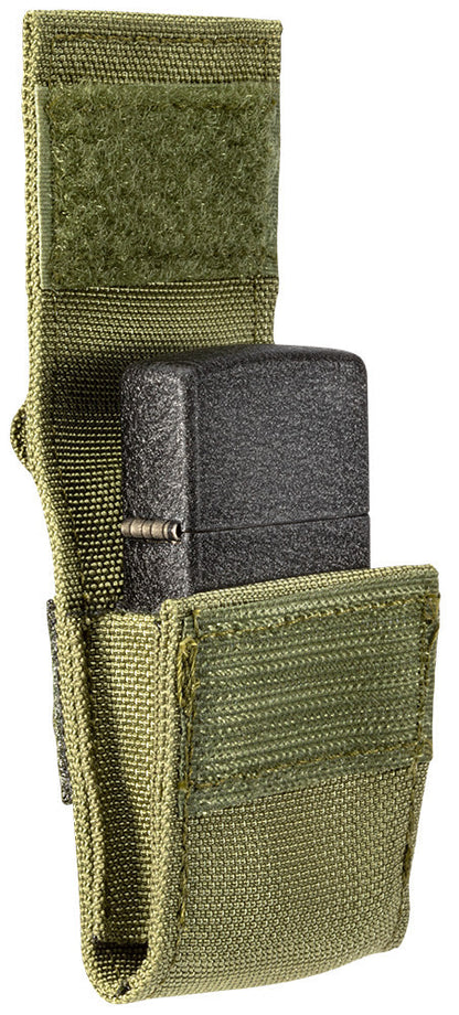 Side view of OD Green Tactical Pouch with included Black CrackleÂ® Windproof Lighter