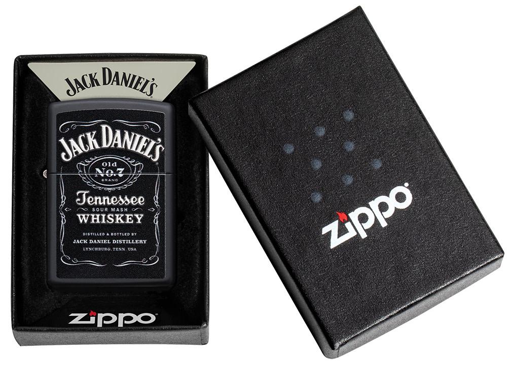 Jack Daniel'sÂ® Texture Print Black Matte Windproof Lighter in its packaging