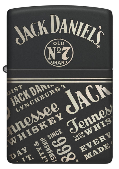 Front view of Zippo Jack Daniel'sÂ® Every Drop Design Regular Media Chrome Black Matte Windproof Lighter.